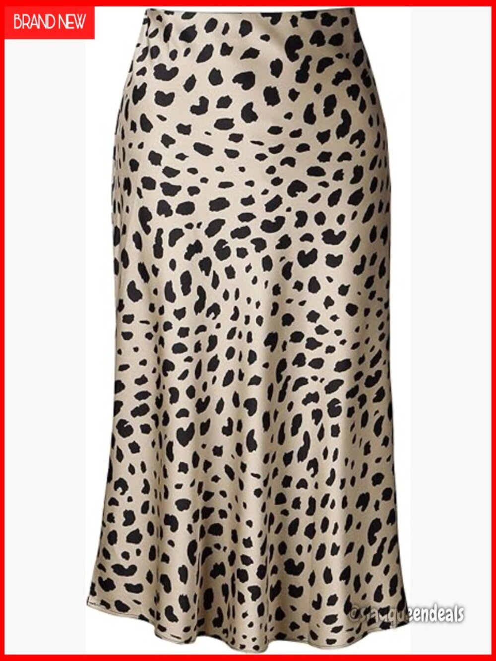Midi Skirt High Waist Elastic Satin Silk A-Line Animal Print
